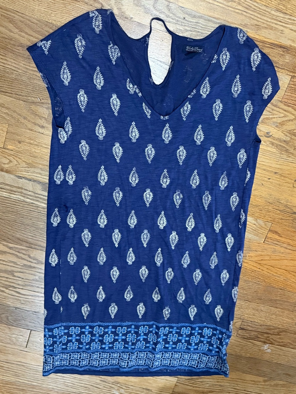 Lucky Brand Navy Blue Printed Cap-Sleeve Tunic Dress Size S